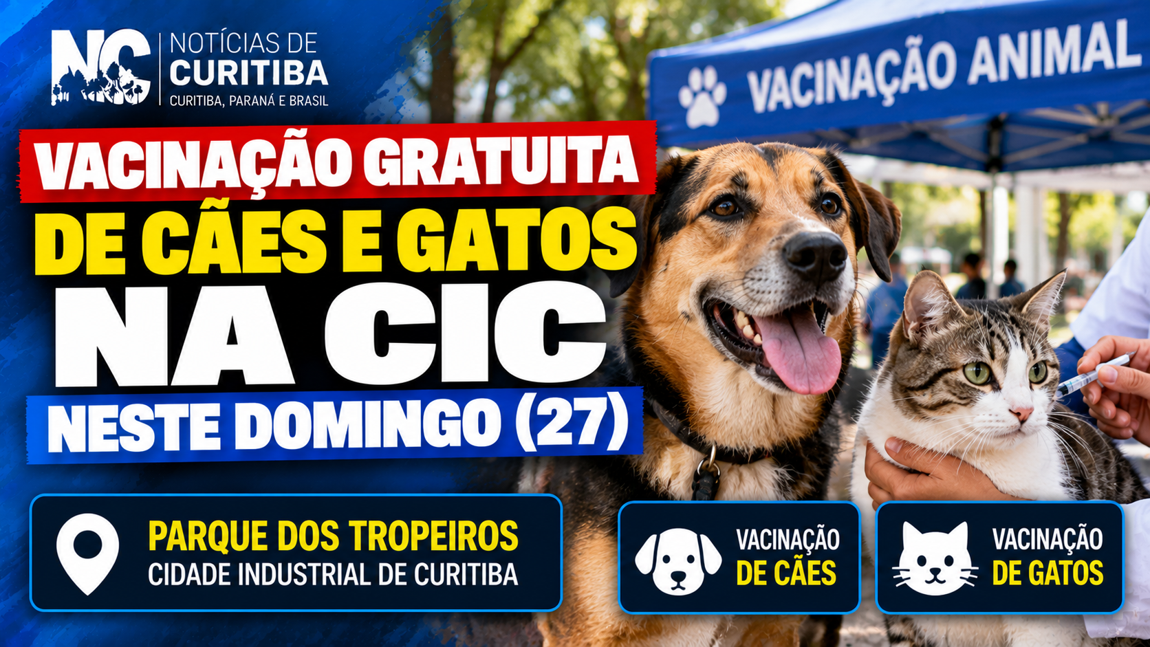 Parque dos Tropeiros recebe vacinação gratuita de cães e gatos neste domingo