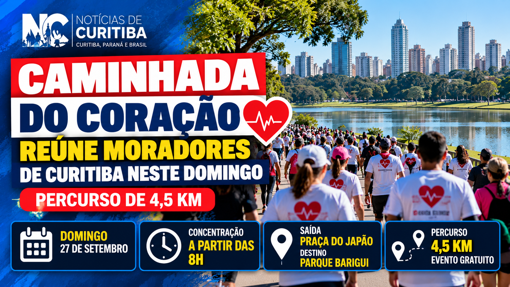 Caminhada do Coração reúne moradores de Curitiba neste domingo com percurso de 4,5 km