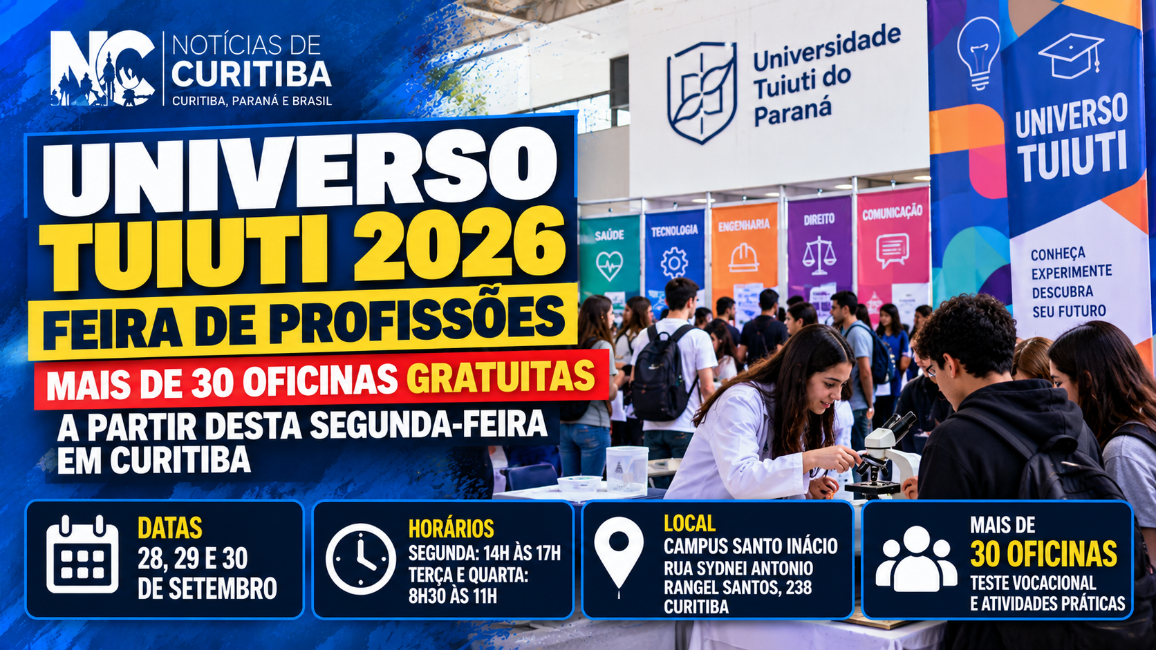 Feira gratuita de profissões em Curitiba terá mais de 30 oficinas a partir desta segunda-feira