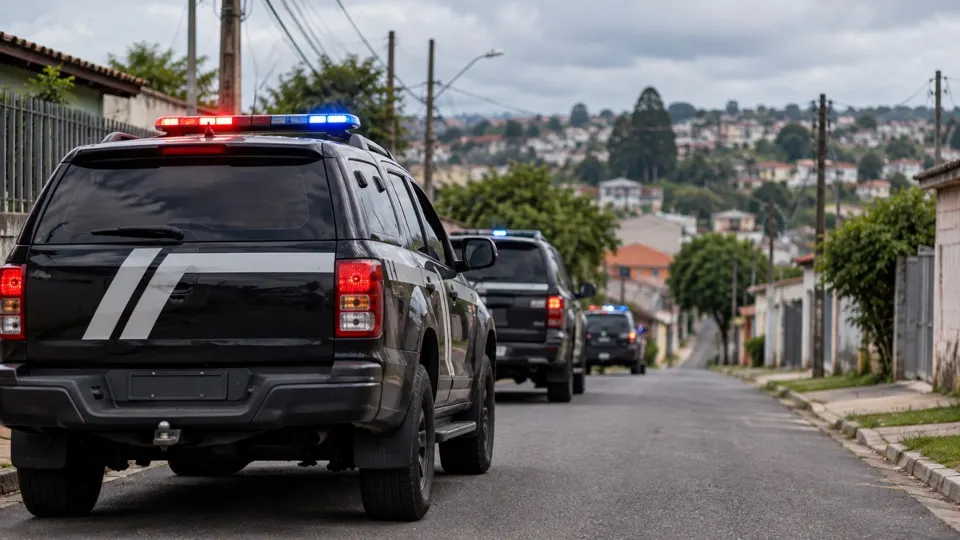 Viaturas policiais em imagem ilustrativa de operações de segurança pública na Região Metropolitana de Curitiba.