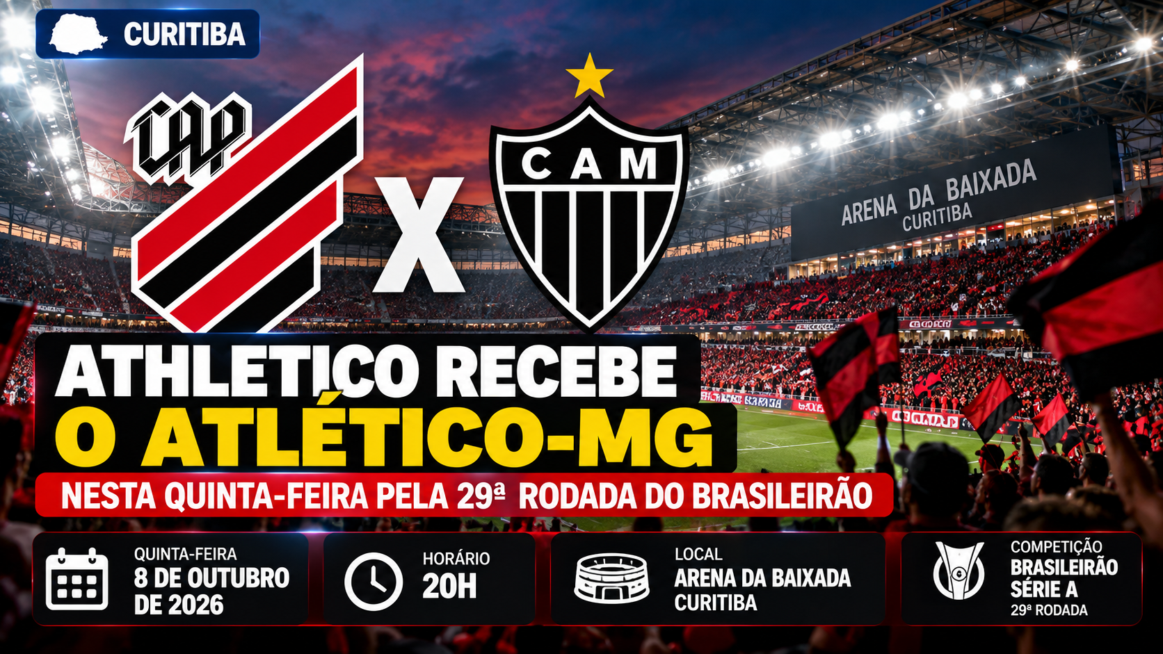 Athletico recebe o Atlético-MG nesta quinta-feira pela 29ª rodada do Brasileirão