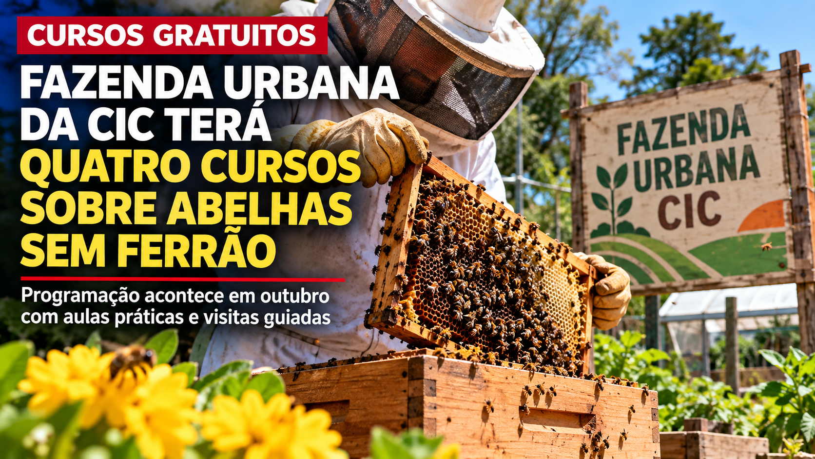 Fazenda Urbana da CIC terá quatro cursos gratuitos sobre abelhas sem ferrão em outubro