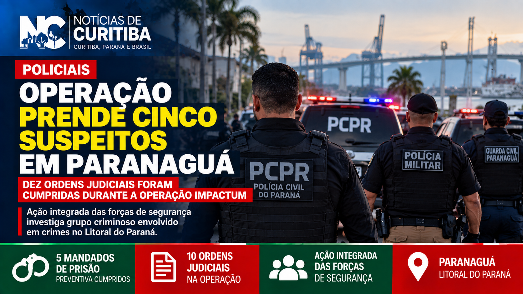 Operação prende cinco suspeitos de integrar grupo criminoso em Paranaguá