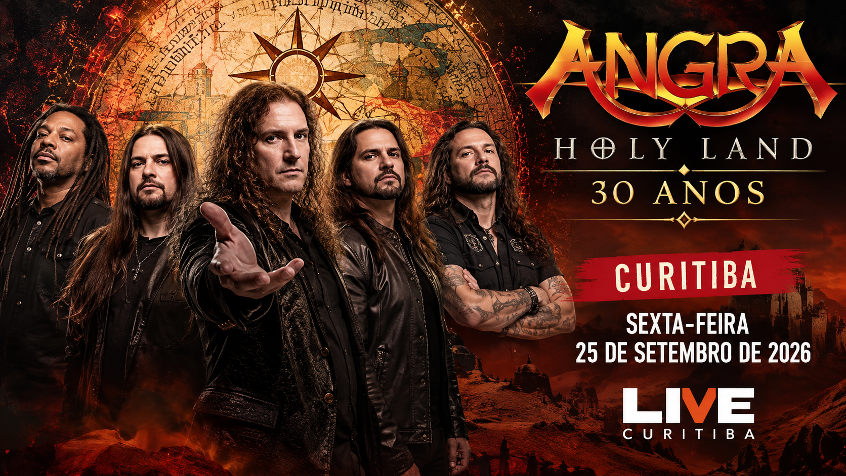 Arte ilustrativa do Angra para show comemorativo de 30 anos do álbum Holy Land em Curitiba.