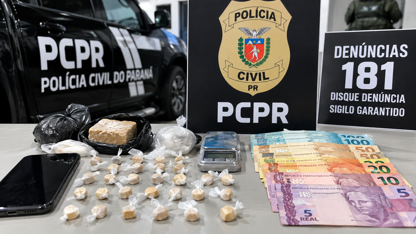 Polícia prende três pessoas por tráfico de drogas perto de escola em Fazenda Rio Grande