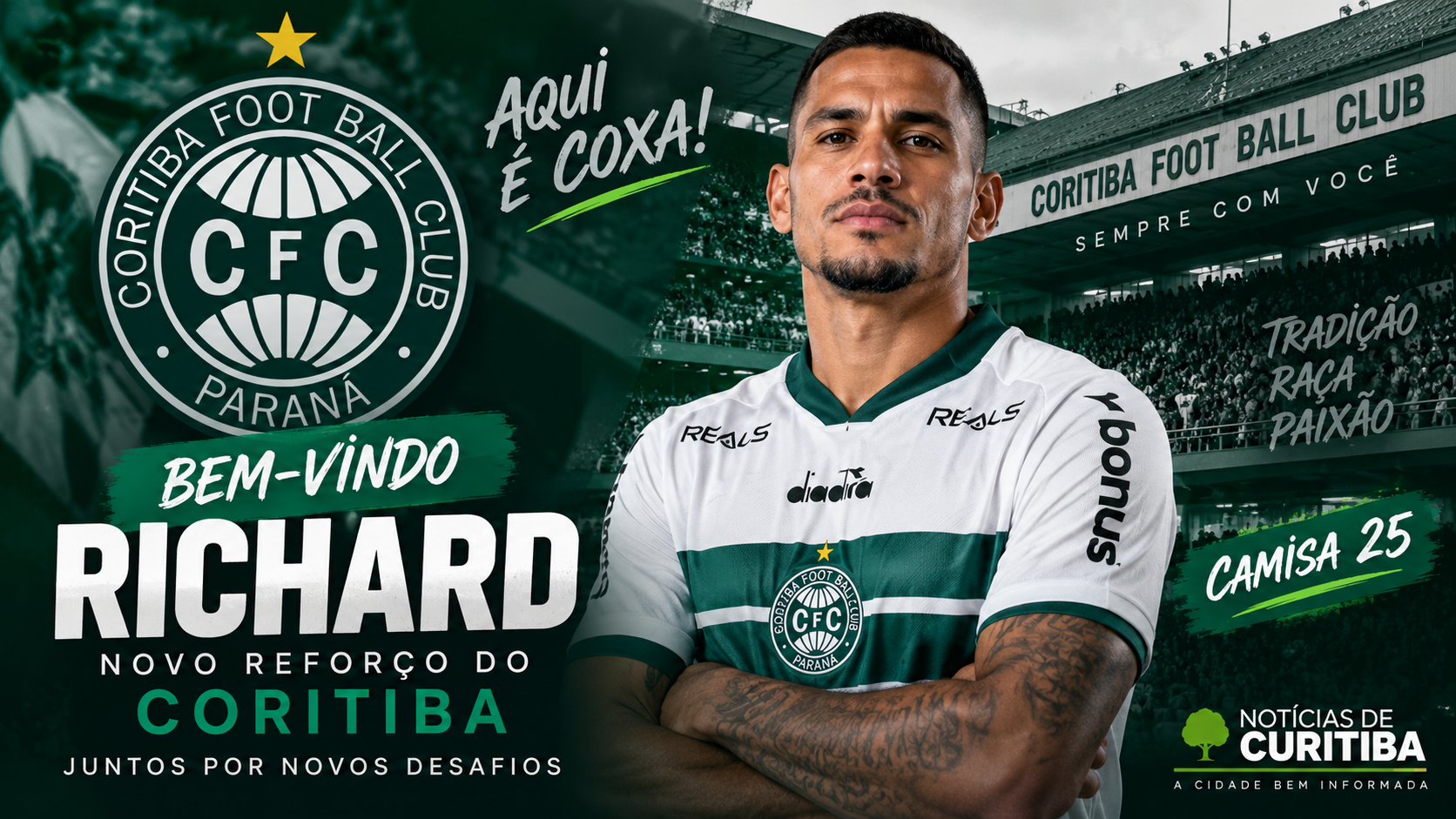 Coritiba anuncia contratação do volante Richard para sequência da temporada