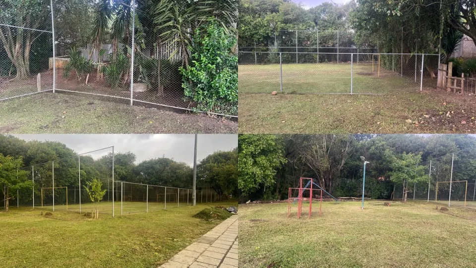 Fotografias produzidas pelo Notícias de Curitiba mostram gramado cortado, área cercada e equipamentos de lazer próximos ao CEI Santa Maria de Deus, na Vila Nossa Senhora da Luz, após limpeza realizada pela Prefeitura.