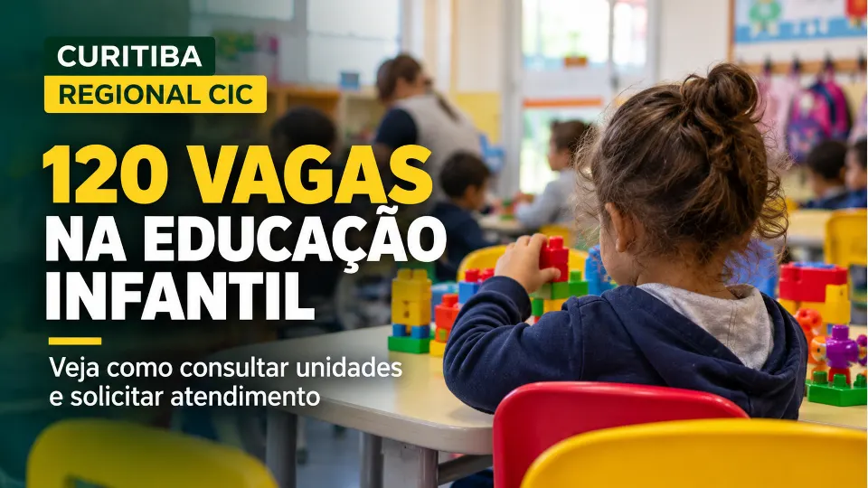 Arte informativa sobre 120 vagas na Educação Infantil da Regional CIC, em Curitiba.