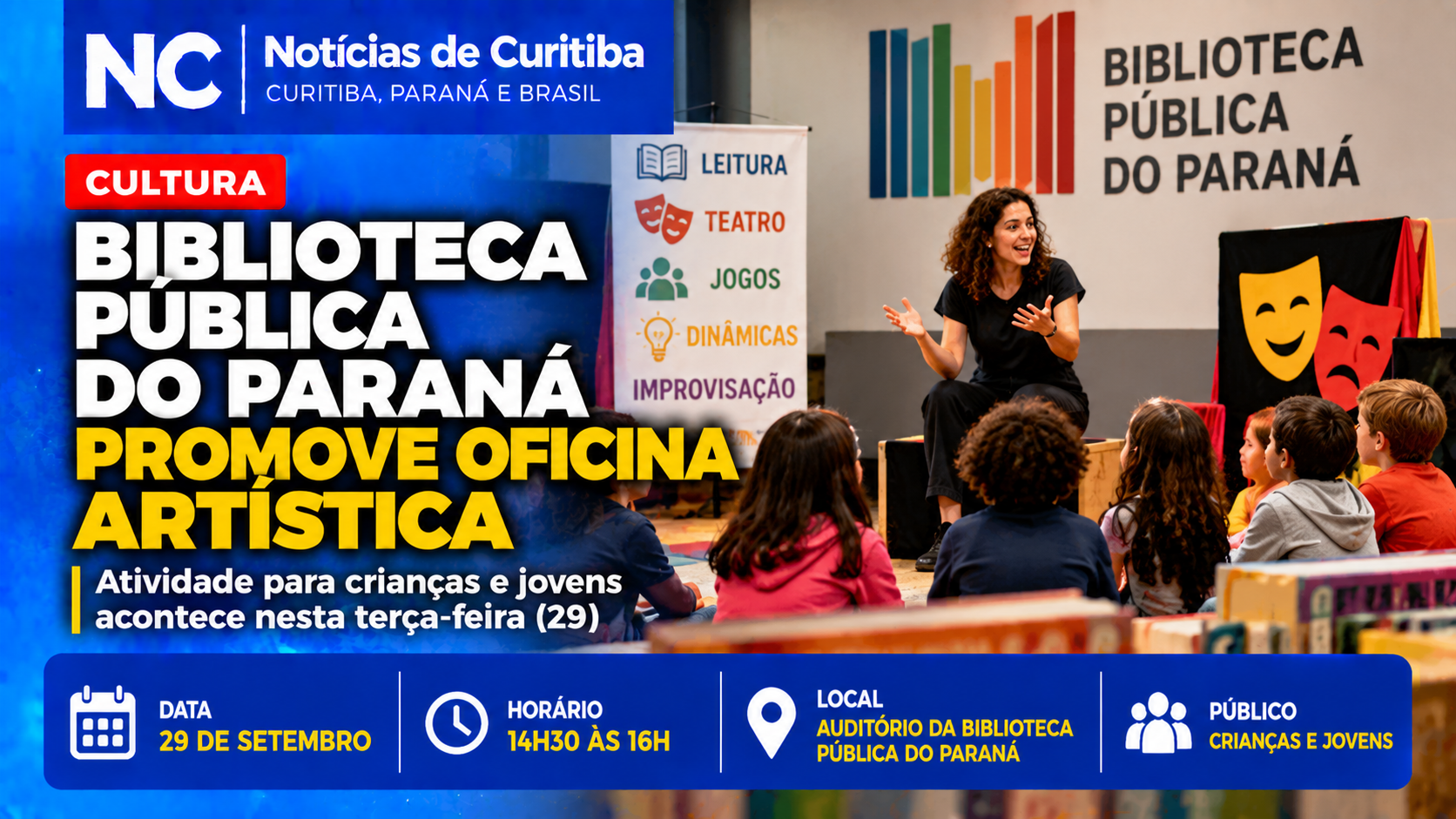 Biblioteca Pública do Paraná promove oficina artística gratuita para crianças e jovens nesta terça