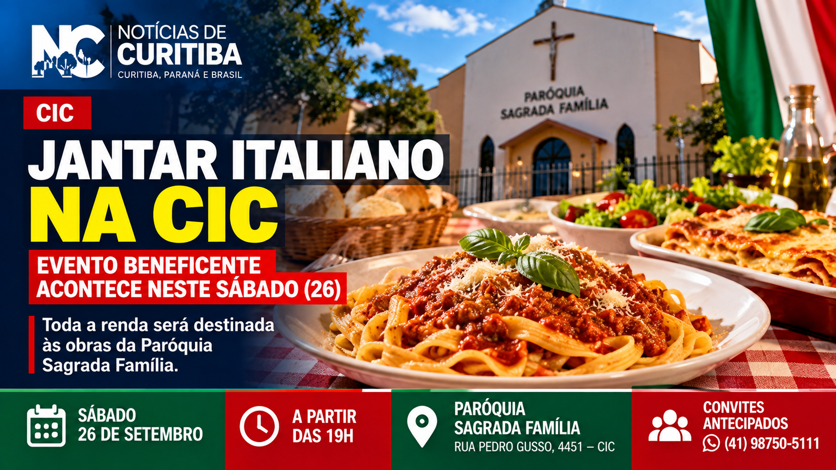 Jantar italiano na CIC arrecada recursos para obras da Paróquia Sagrada Família