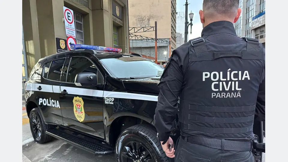 Imagem institucional da Polícia Civil do Paraná relacionada à prisão de investigado por homicídio em Fazenda Rio Grande.