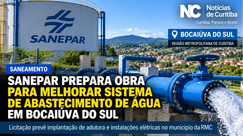 Arte ilustrativa sobre melhorias previstas pela Sanepar no sistema de abastecimento de água de Bocaiúva do Sul, na RMC.