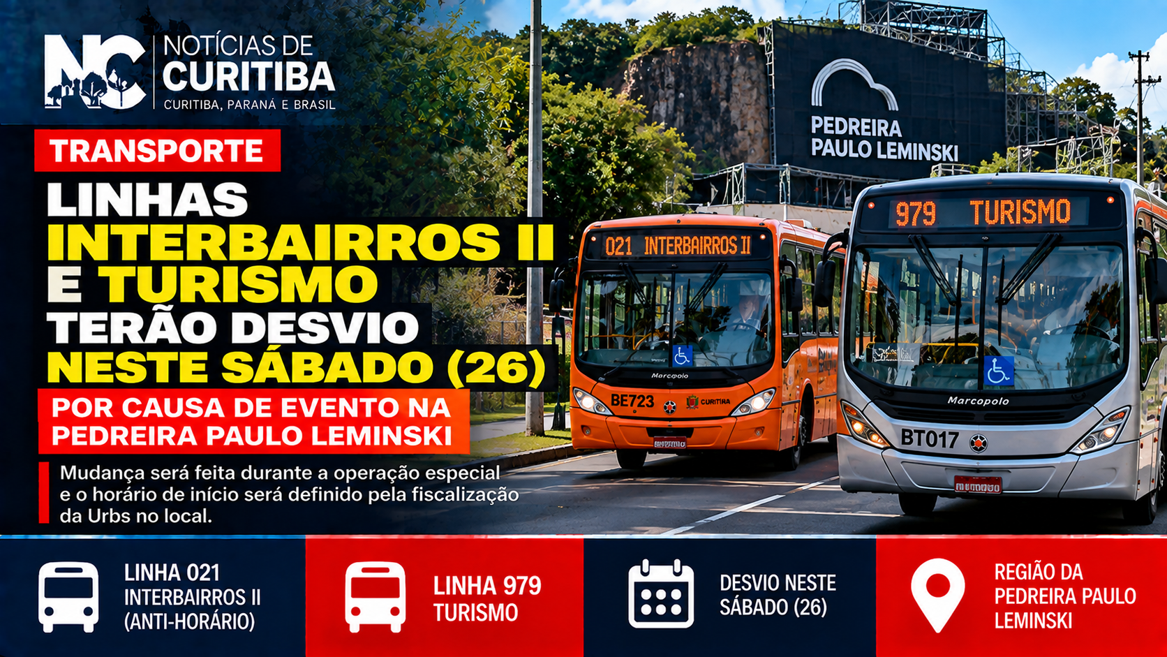 Linhas Interbairros II e Turismo terão desvio neste sábado em Curitiba