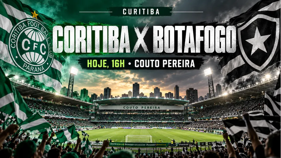 Arte com referência ao Couto Pereira e às cores de Coritiba e Botafogo para divulgar o jogo desta segunda-feira, às 16h, em Curitiba.