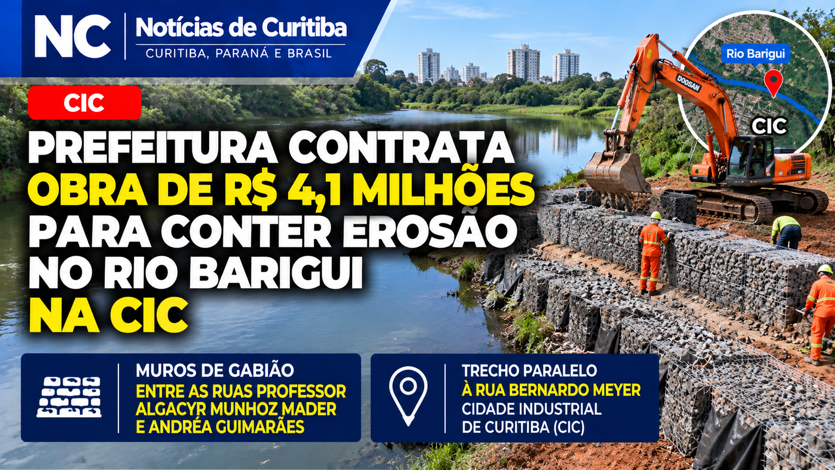 Curitiba contrata obra de R$ 4,1 milhões para conter erosão no Rio Barigui, na CIC