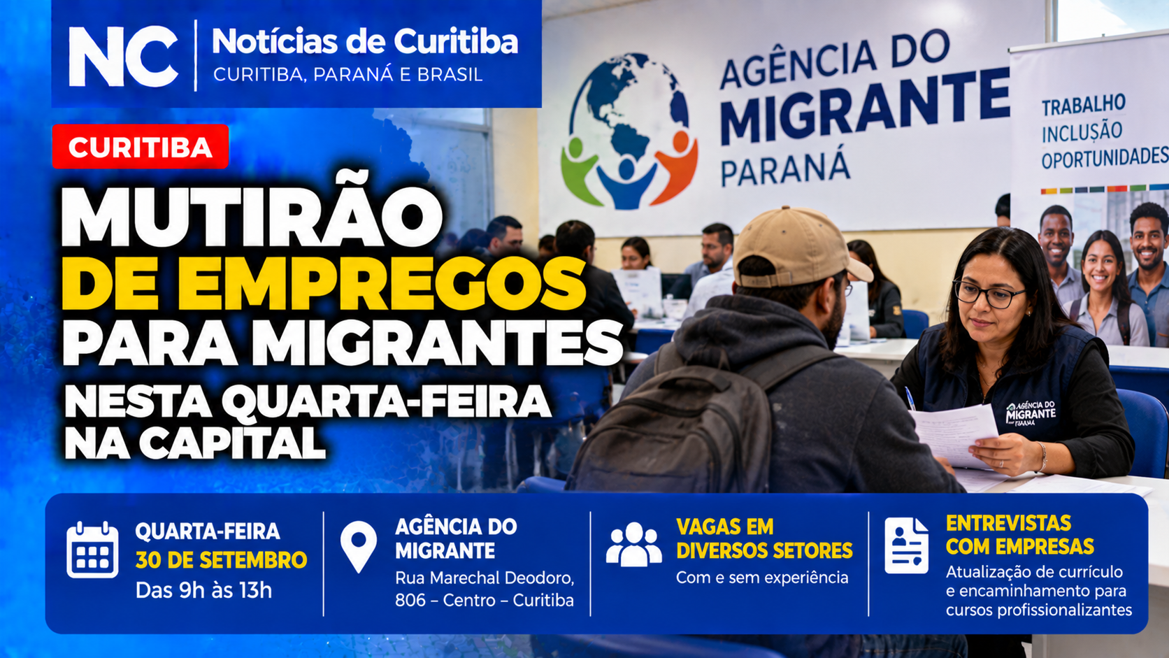 Mutirão oferece vagas de emprego para migrantes nesta quarta-feira em Curitiba