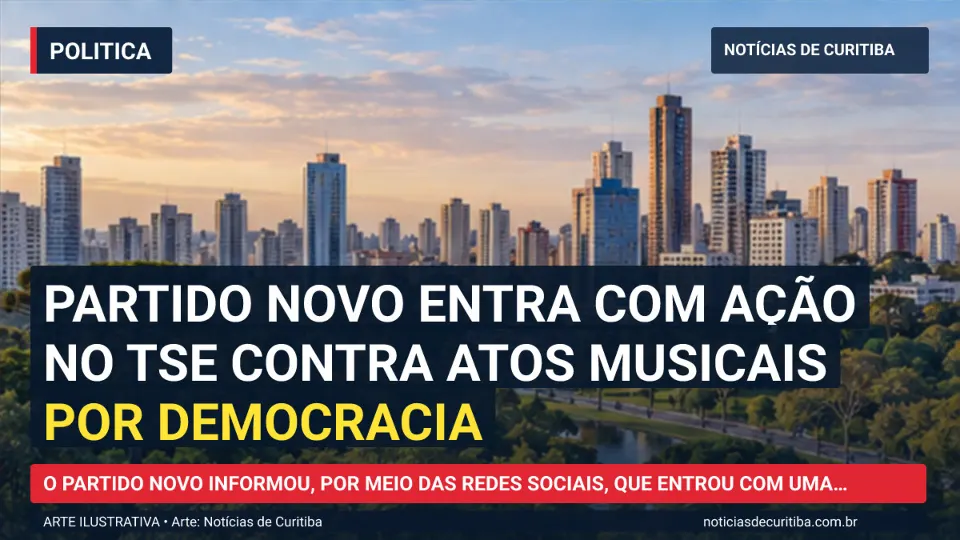 Ilustração do Notícias de Curitiba sobre Partido Novo entra com ação no TSE contra atos musicais por democracia.