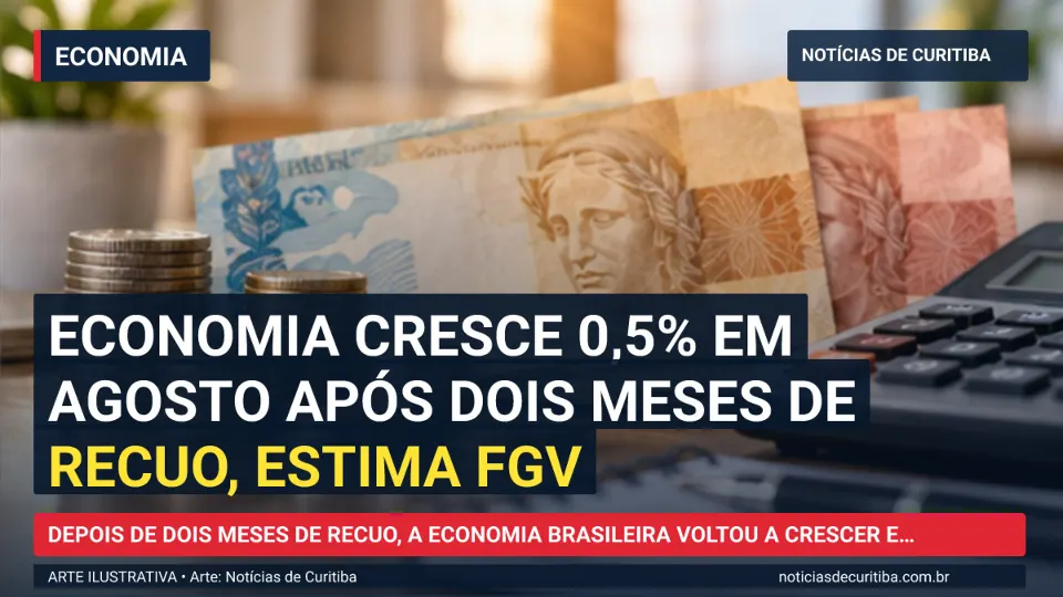 Ilustração do Notícias de Curitiba sobre Economia cresce 0,5% em agosto após dois meses de recuo, estima FGV.