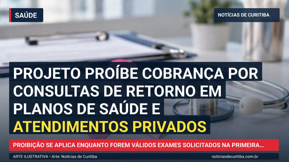 Capa do Notícias de Curitiba para matéria sobre Projeto proíbe cobrança por consultas de retorno em planos de saúde e atendimentos privados.
