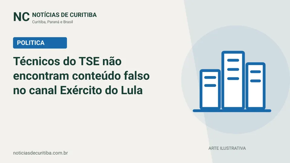 Capa do Notícias de Curitiba para matéria sobre Técnicos do TSE não encontram conteúdo falso no canal Exército do Lula.