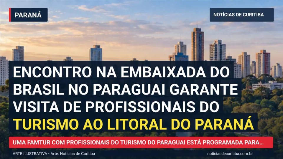 Ilustração do Notícias de Curitiba sobre Encontro na Embaixada do Brasil no Paraguai garante visita de profissionais do turismo ao Litoral do Paraná.