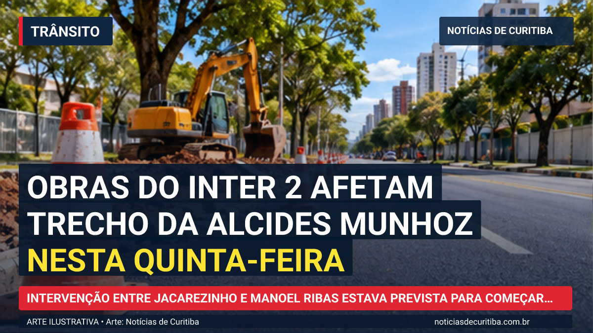 Ilustração do Notícias de Curitiba sobre Obras do Inter 2 afetam trecho da Alcides Munhoz nesta quinta-feira.
