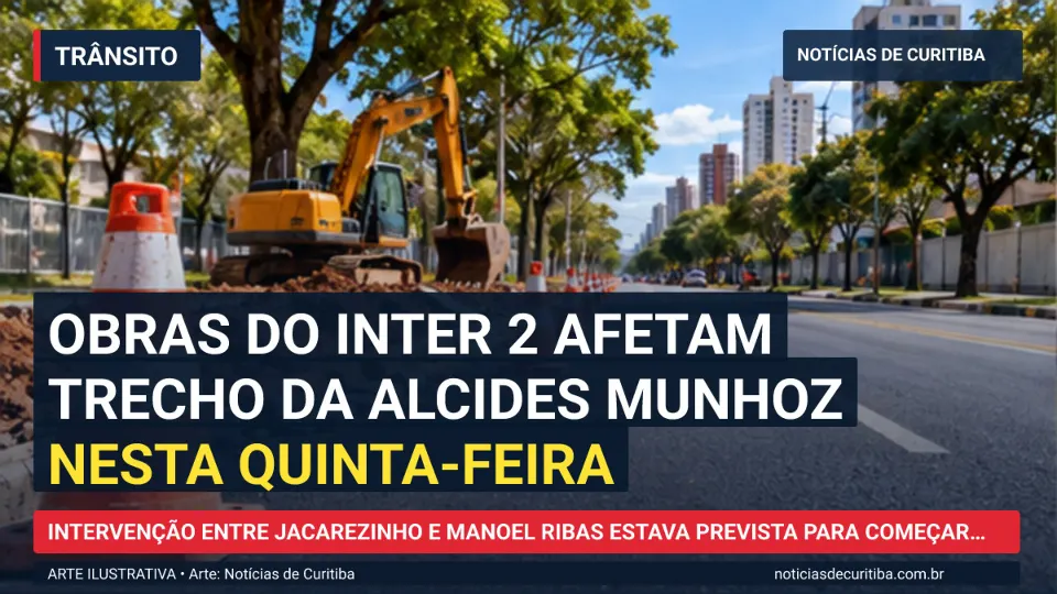 Ilustração do Notícias de Curitiba sobre Obras do Inter 2 afetam trecho da Alcides Munhoz nesta quinta-feira.