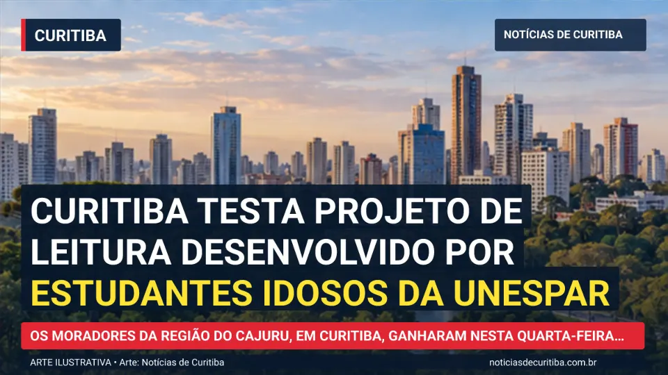 Ilustração do Notícias de Curitiba sobre Curitiba testa projeto de leitura desenvolvido por estudantes idosos da Unespar.