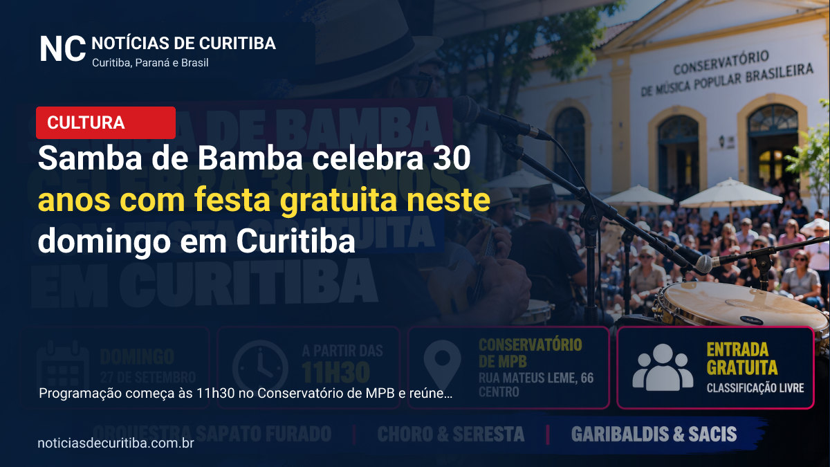 Capa da matéria sobre Samba de Bamba celebra 30 anos com festa gratuita neste domingo em Curitiba publicada pelo Notícias de Curitiba