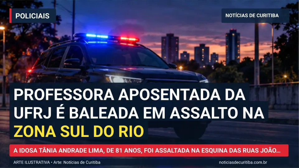 Ilustração do Notícias de Curitiba sobre Professora aposentada da UFRJ é baleada em assalto na zona sul do Rio.