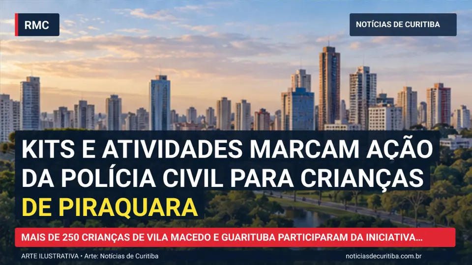 Ilustração do Notícias de Curitiba sobre Kits e atividades marcam ação da Polícia Civil para crianças de Piraquara.