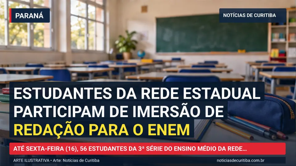 Ilustração do Notícias de Curitiba sobre Estudantes da rede estadual participam de imersão de redação para o Enem.