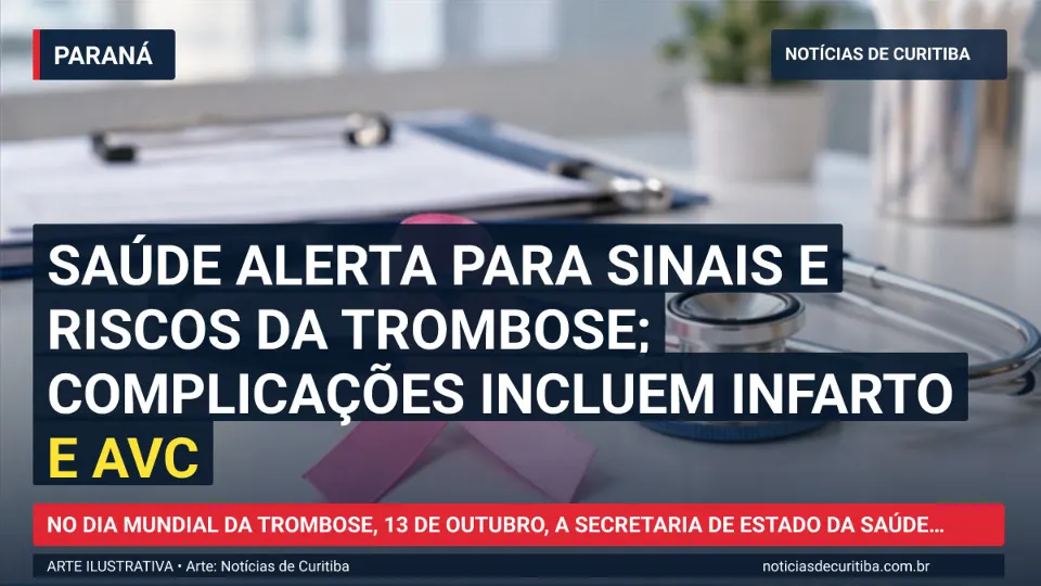 Capa do Notícias de Curitiba para matéria sobre Saúde alerta para sinais e riscos da trombose; complicações incluem infarto e AVC.