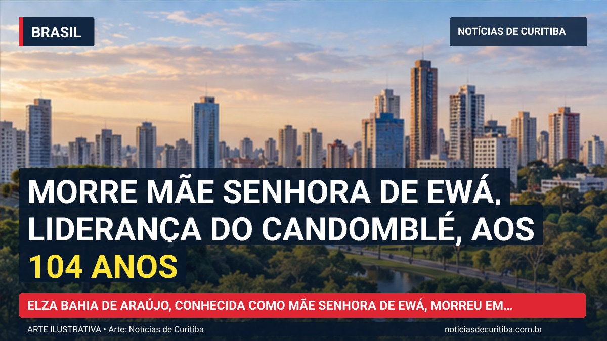 Ilustração do Notícias de Curitiba sobre Morre Mãe Senhora de Ewá, liderança do candomblé, aos 104 anos.
