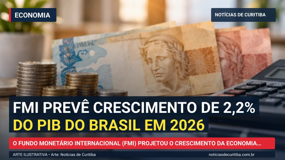 Capa do Notícias de Curitiba para matéria sobre FMI prevê crescimento de 2,2% do PIB do Brasil em 2026.