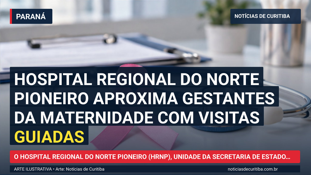 Ilustração do Notícias de Curitiba sobre Hospital Regional do Norte Pioneiro aproxima gestantes da maternidade com visitas guiadas.