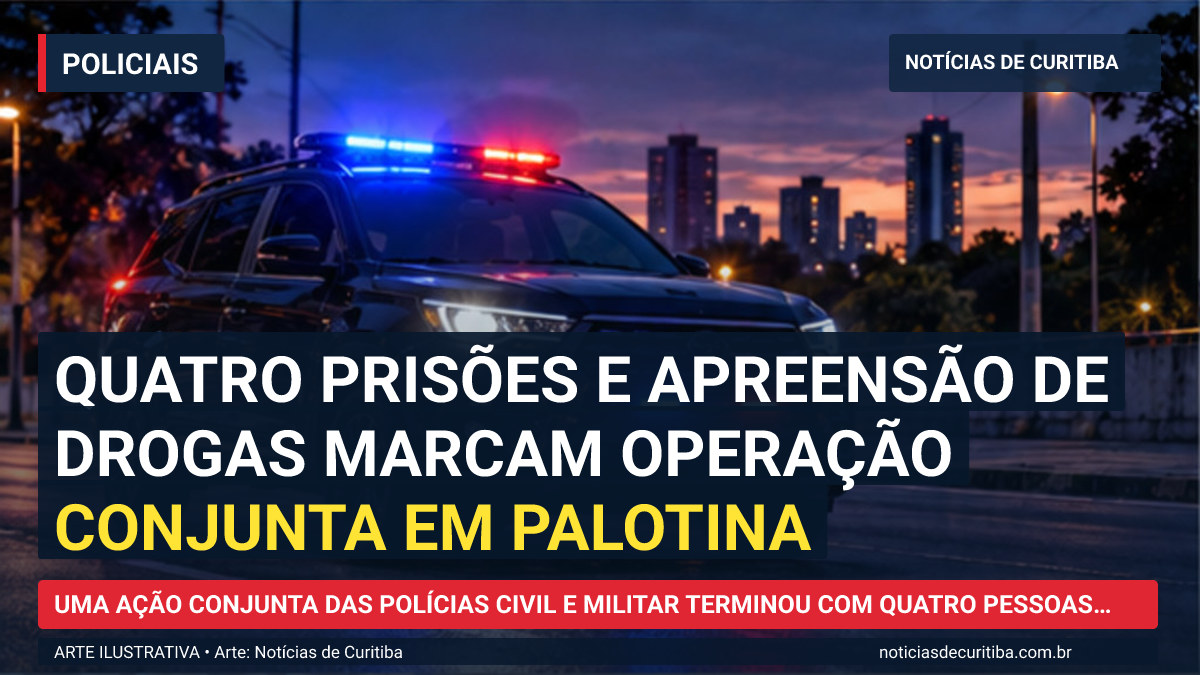 Ilustração do Notícias de Curitiba sobre Quatro prisões e apreensão de drogas marcam operação conjunta em Palotina.