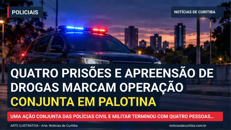 Ilustração do Notícias de Curitiba sobre Quatro prisões e apreensão de drogas marcam operação conjunta em Palotina.