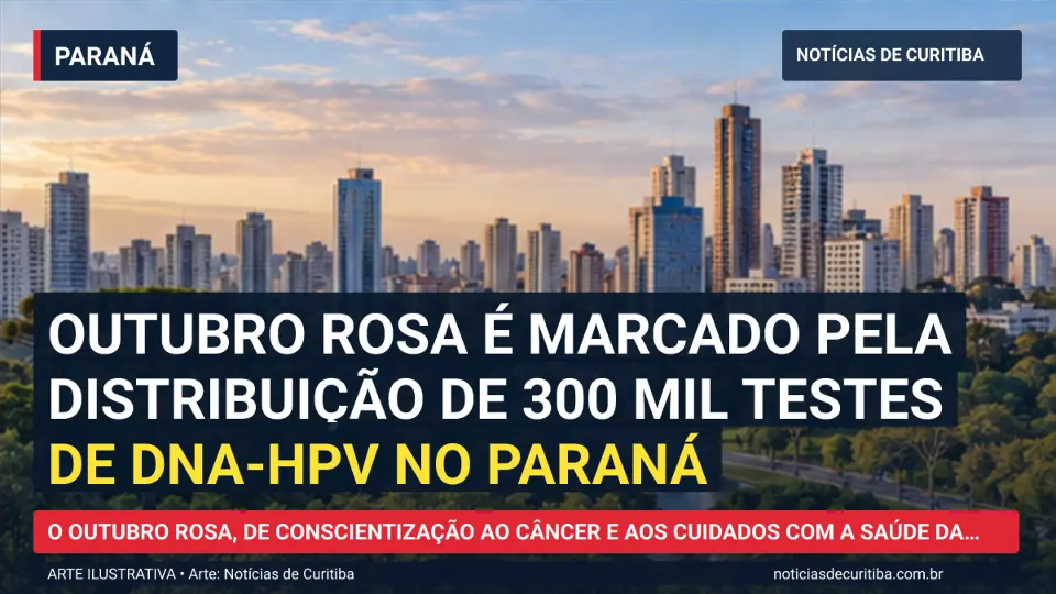 Ilustração do Notícias de Curitiba sobre Outubro Rosa é marcado pela distribuição de 300 mil testes de DNA-HPV no Paraná.