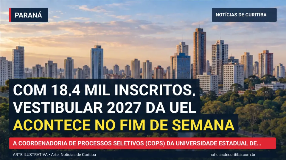 Ilustração do Notícias de Curitiba sobre Com 18,4 mil inscritos, Vestibular 2027 da UEL acontece no fim de semana.