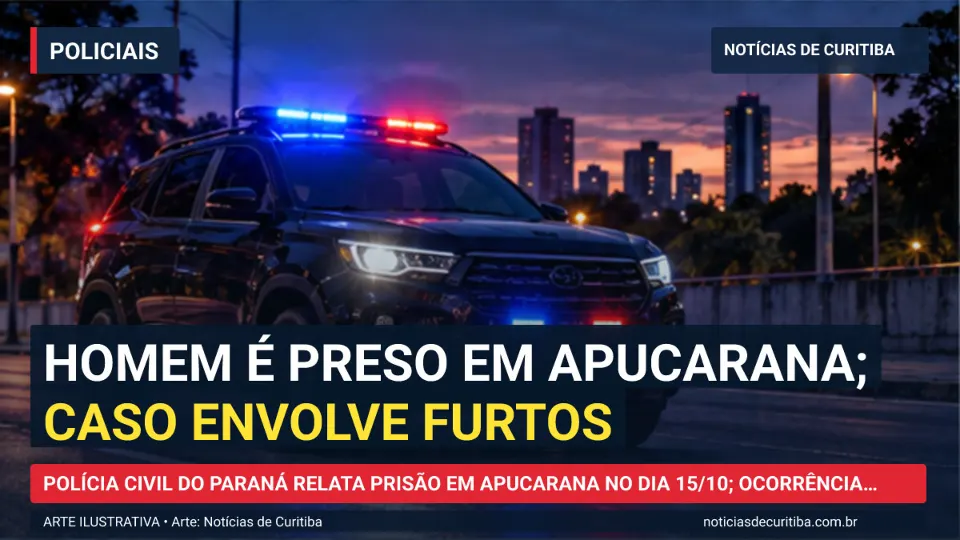 Ilustração do Notícias de Curitiba sobre Homem é preso em Apucarana; caso envolve furtos.
