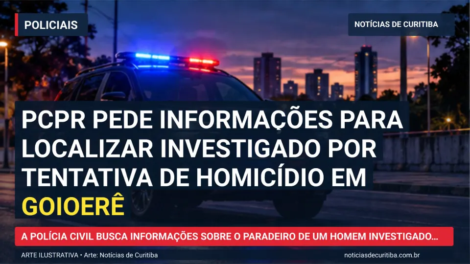 Ilustração do Notícias de Curitiba sobre PCPR pede informações para localizar investigado por tentativa de homicídio em Goioerê.