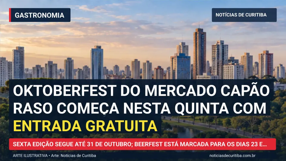 Ilustração do Notícias de Curitiba sobre Oktoberfest do Mercado Capão Raso começa nesta quinta com entrada gratuita.