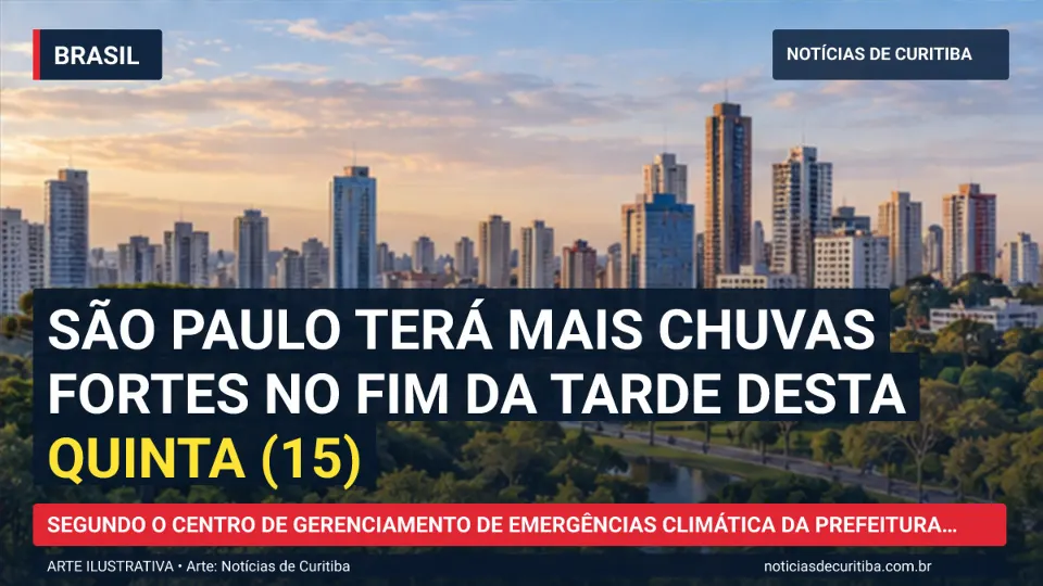 Ilustração do Notícias de Curitiba sobre São Paulo terá mais chuvas fortes no fim da tarde desta quinta (15).
