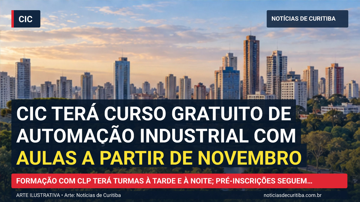Ilustração do Notícias de Curitiba sobre CIC terá curso gratuito de automação industrial com aulas a partir de novembro.