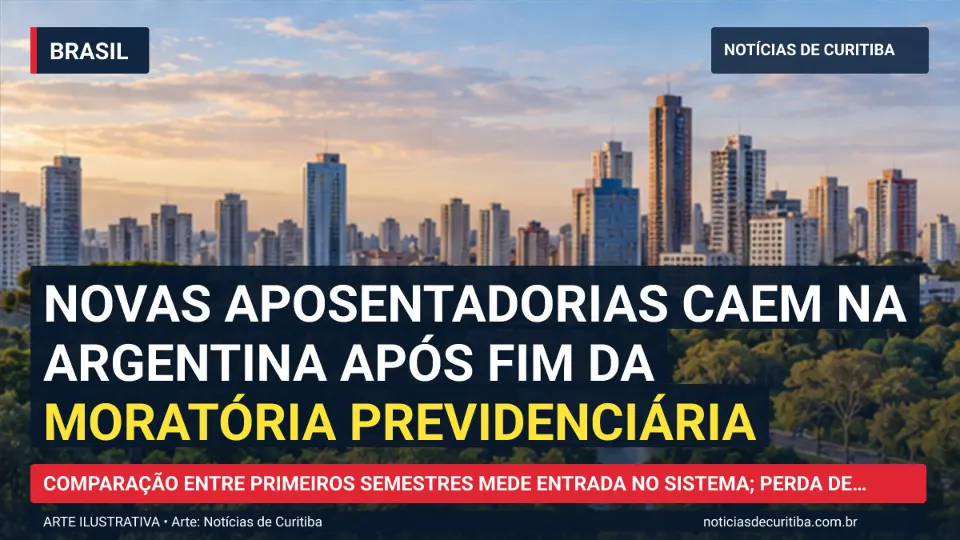 Capa do Notícias de Curitiba para matéria sobre Ajuste de Milei reduz número de novos aposentados em 53% na Argentina.