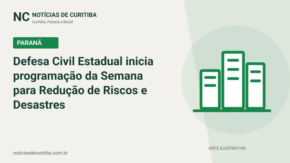 Capa do Notícias de Curitiba para matéria sobre Defesa Civil Estadual inicia programação da Semana para Redução de Riscos e Desastres.