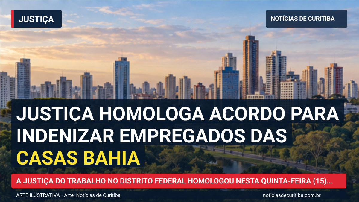 Ilustração do Notícias de Curitiba sobre Justiça homologa acordo para indenizar empregados das Casas Bahia.