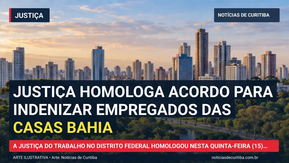 Ilustração do Notícias de Curitiba sobre Justiça homologa acordo para indenizar empregados das Casas Bahia.