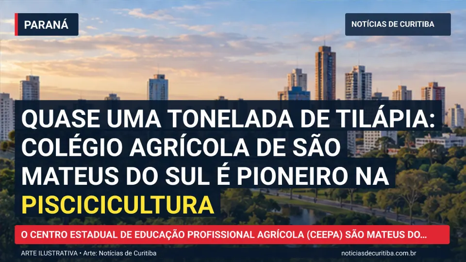 Ilustração do Notícias de Curitiba sobre Quase uma tonelada de tilápia: colégio agrícola de São Mateus do Sul é pioneiro na piscicicultura.
